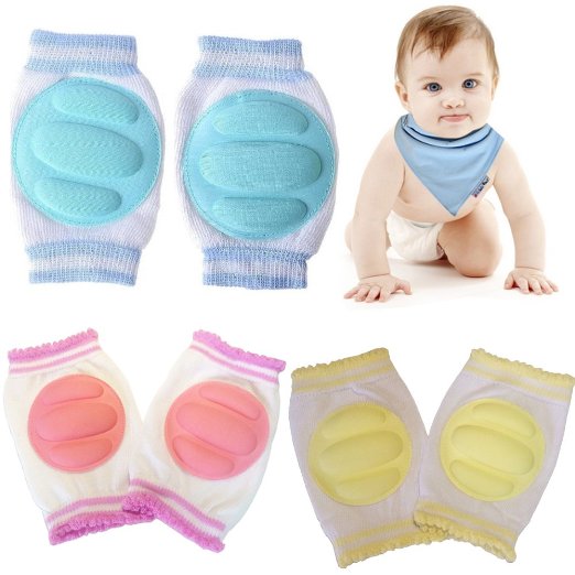 Kakalu® 3 Pairs Breathable Adjustable Elastic Boy's Girl's Infant Toddler Baby Kneepads Knee Elbow Pads Crawling Safety Protector,Premium Quality For 6-24 Months Baby Free Size