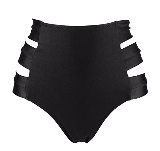 Cocoship Women's High Waist Side Straps Bikini Bottom Scrunch Butt Ruched Brief(FBA)