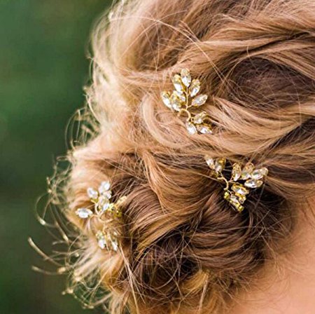 Bridalvenus Gold Bridal Hair Pins Set, Wedding Rhinestones Bead Hair Pin for Women and Girls (Set of 3)