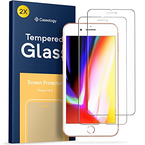 iPhone 8 Screen Protector, Caseology [Tempered Glass - Case Friendly] Ultra Slim HD Clear 9H Anti-Scratch Film for Apple iPhone 8 (2017) / iPhone 7 (2016) - 2 Pack