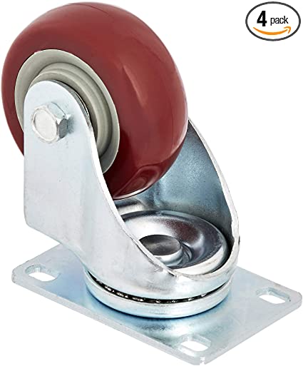 AmazonCommercial 3-Inch Top Plate Swivel PVC Caster, Red, 4-Pack