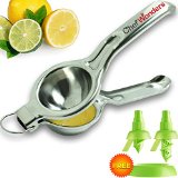 Professional Medium Size Lemon Squeezer With Citrus Sprayer Set By Chef Wonders - Citrus Squeezer Set - Commercial Grade Premium Quality Stainless Steel Citrus Juicer Grade 304 - Lemon Squeezer With Stainless Steel Ring For Easy Storage - Citrus Spritzer - Lemon Lime Squeezer With Thermoplastic Polymer  PVC  Silicone Citrus Sprayer Set - Spray Fruit Mist For Extractor Set