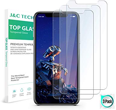 iPhone XS Max Screen Protector(3 Pack, Clear) J&C TECH iPhone XS Max Tempered Glass Screen Protector 99.9% Transparency 9H Hardness 6.5inch iPhone XS Max Glass Screen Protector 2018