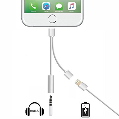 2 in 1 Lightning charging Cable Lightning To 3.5mm Headphone Jack adapter for iPhone 7/7Plus/6s/6Plus/6/5s ,Listen to Music with Favorite Headphone and Charge Your iPhone7 At the Same time