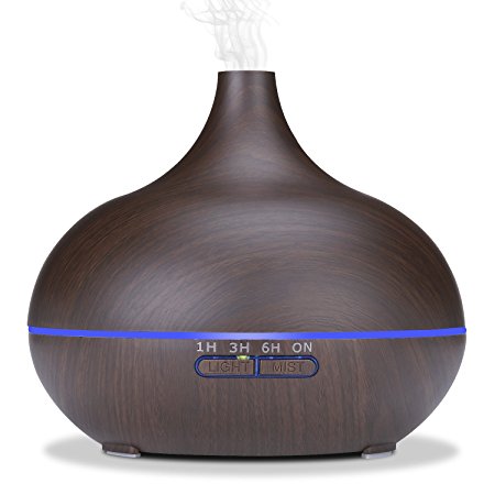 Kumiba 550ml Essential Oil Diffuser Wood Grain Aromatherapy Diffuser Ultrasonic Cool Mist Humidifier with Color LED Lights Changing Waterless Auto Shut-off Bedroom Office Home Baby Room Yoga