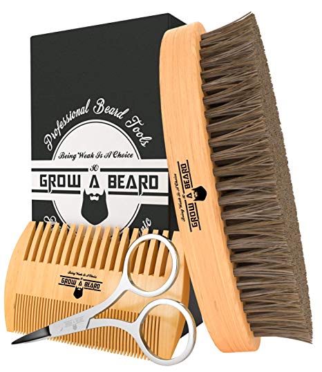 Beard Brush & Comb Set for Men Care - Gift Box & Friendly Bag - Best Bamboo Grooming Kit Great to Distributes Balm or Oil for Growth & Styling - Adds Shine & Softness (Bamboo Oval)