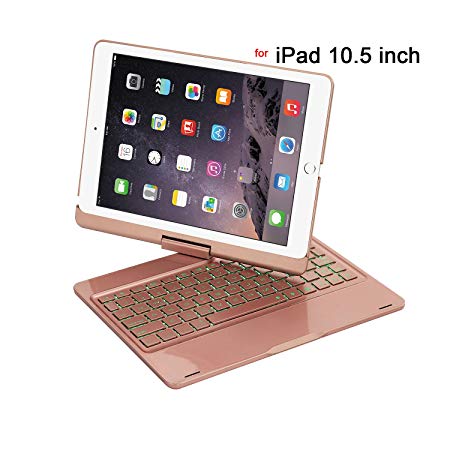 iPad Pro 10.5 Case with Keyboard,Genjia Rotating Wireless Bluetooth 4.0 Keyboard Case Cover with 7 Colors Backlight/Brething Light,Auto Sleep/Wake,Alum Alloy&ABS for Apple iPad Pro 10.5" (Rose Gold)