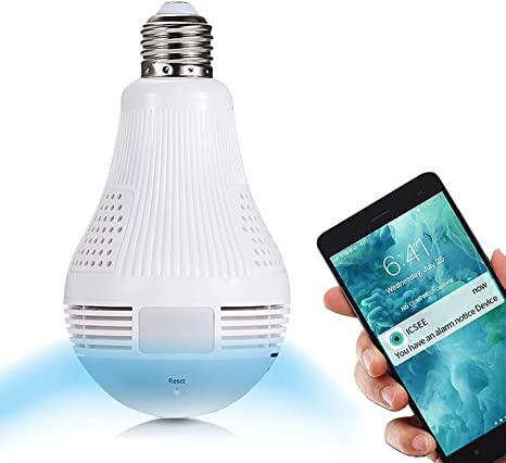 Light Bulb Camera Wireless 1080P HD 360 Fisheye Security Camera Home LED Light Camera Motion Detection & Night Vision for Android/iPhone/Tablet/Laptop/Windows.