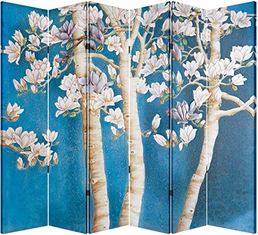 6 Panel Office Wood Folding Screen Decorative Canvas Privacy Partition Room Divider - Magnolia Tree