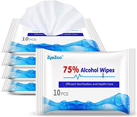 ZyeZoo Cleaning Wipes(5 Pack 50pcs), 75% Alcohol Wet Wipes Portable Hand Wipes Disposable Travel Alcohol Wipes All-Purpose Moist Wipes for Home Office Toys Skin Cleaning Care