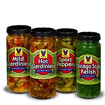 Vienna® Condiment Variety 4-Pack (1 Jar Hot Giardiniera, 1 Jar Mild Giardiniera, 1 Jar Sport Peppers, 1 Jar Bright Green Relish)