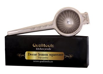 Qualitools Premium Lemon Squeezer - Stainless Steel 304 Manual Citrus Juicer for Lime & Lemon - Strudy, Durable & Rust Free - Décor & Beautiful - Dishwasher Safe - Lifetime Warranty - Silver