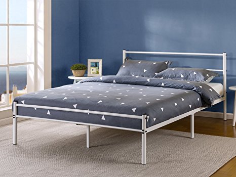 Zinus 12 Inch White Metal Platform Bed with Headboard and Footboard / Mattress Foundation, Twin