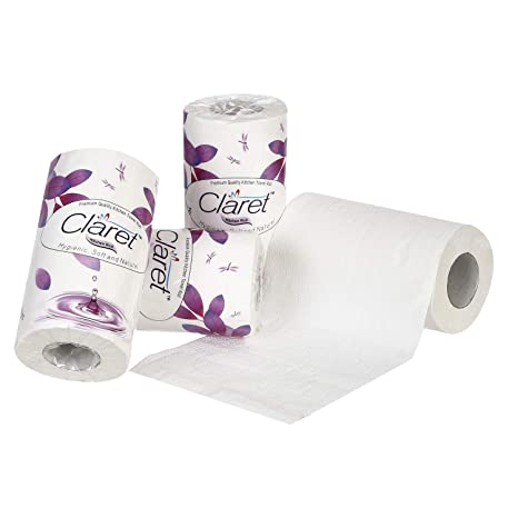 Claret 100 pulls per roll Absorbent Premium Quality 2 Ply Kitchen Tissue rolls, kitchen towels, kitchen roll, tissue paper for kitchen - 4 rolls (20 CM X 20 CM pull size)