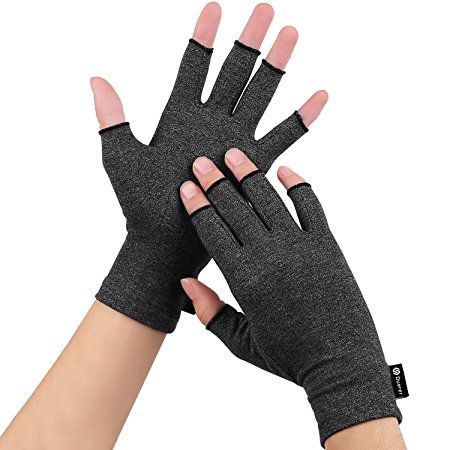 Arthritis Gloves Women Men for RSI, Carpal Tunnel, Rheumatiod, Tendonitis, Fingerless Hand Thumb Compression Gloves Small Medium Large XL for Pain Relief by Duerer (Black, Medium)