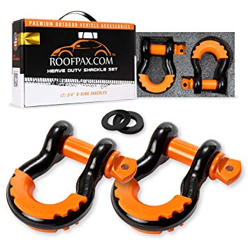 RoofPax 3/4" Shackles | Black D-Ring Shackle Set (2-Pack), 9,500 lbs, High Pull Capacity Shackles to Connect Multiple Together | Threaded Shaft for Quick Attachment | 7/8" Screw Pin.
