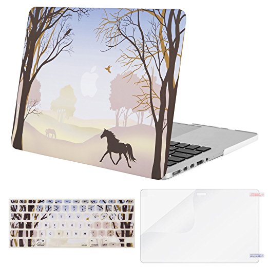 Mosiso Plastic Pattern Hard Case with Keyboard Cover with Screen Protector Only for MacBook Pro Retina 13 Inch No CD-Rom (A1502/A1425, Version 2015/2014/2013/end 2012), Galloping Horse