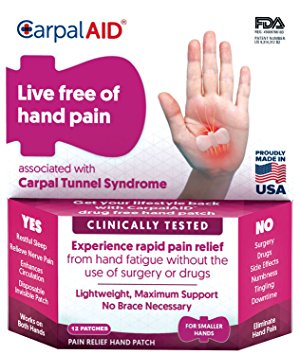 Carpal Aid Carpal Tunnel Syndrome Pain Relief Hand Patch, Small, Pack of 12