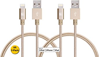 [2-Pack] iPhone Charger Cord, LAX 6ft Long Apple MFi Certified Fast and Strong Braided Lightning Cable for iPhone 7 / 7 Plus / 6s / 6 / SE / iPad Air 2 / Air / Mini 4 / Pro (2-Pack (6ft): Gold)