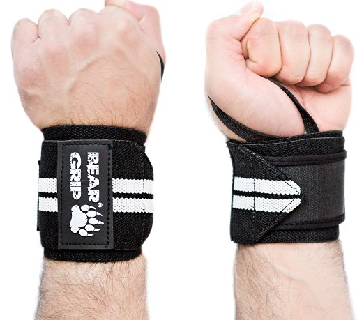 Bear Grip - High quality Premium weight lifting wrist support wraps, secure special velcro design (Sold in pairs)