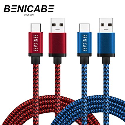 S8 Charger, Benicabe (3ft 2Pack) Nylon Braided Cord, USB 3.0 Type C Fast Charging cable (3A) for Samsung s8 plus note8, LG G6 V20 G5,Google Pixel, Nexus 6P 5X, Moto Z and more(Red, Blue)