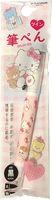 Sanrio Hello Kitty Twin Thick & Thin Aqueous Black Brush Pen with Clip Stationery Japan