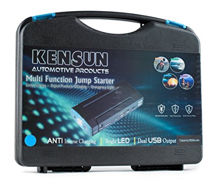 Kensun® Tough Powerful and Versatile Portable Power Bank and Car Jump Starter - Q7 - 9000mAH - Blue - Hard Case