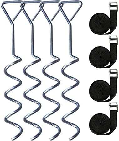JumpTastic Trampoline Anchor Kit with Tie Downs/Trampoline Stakes Anchors/Universal Safety Ground Anchors/Galvanized Steel Wind Stakes/Set of 4