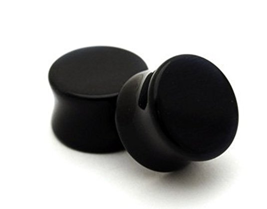 Black Agate Stone Plugs - 00g - 10mm - Sold As a Pair