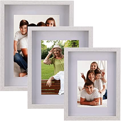 Picture Frames White Collage Set of 3 – Display Pictures 4x6, 5x7 & 6x8 with Mat or 6x8, 7x9 & 8x10 without Mat – Wood Tabletop & Wall Mount Photo Frames Set for Kitchen Gallery Wall Decoration
