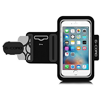 G-Cord Sport Gym Armband with Key Holder and Dual Arm-Size Slots for iPhone 6 6s SE 5 5s and More (i6 Black)