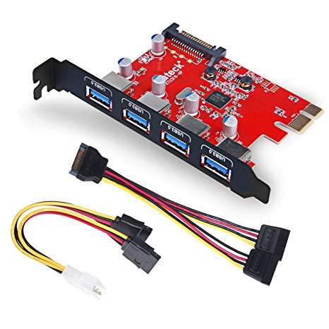 Inateck Superspeed 4 Ports PCI-E to USB 3.0 Expansion Card - Interface USB 3.0 4-Port Express Card Desktop with 15 pin SATA Power Connector, [ Include with A 4pin to 2x15pin Cable   A 15pin to 2x 15pin SATA Y-Cable ]