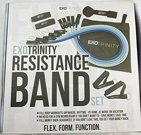 ExoTrinity Resistance Bands Kit - 11 piece Resistance Tubes Bands Set including 5 Different Strength Tubes, with 1 Door Anchor, 2 Handles and 2 Ankle Straps & Storage Bag
