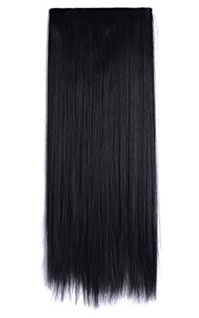 Onedor 24" Straight 3/4 Full Head Synthetic Hair Extensions 140g Clip on Clip in Hairpieces (1b-off Black)
