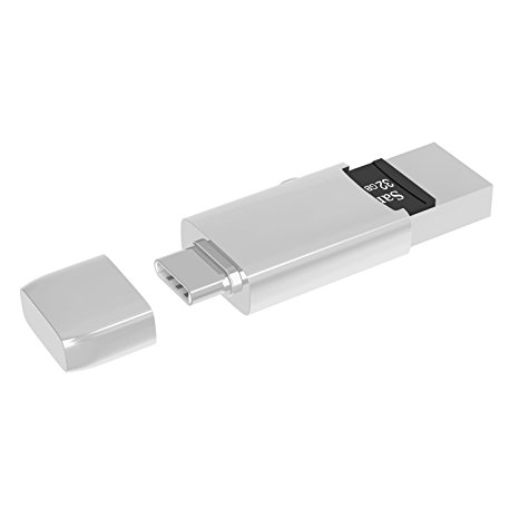 USB Type C Card Reader, ICZI Aluminum Body USB-C to USB 3.0 Adapter with SD/MicroSD Memory Card Slot Support OTG for Samsung S8/S8 Plus, New MacBook, ChromeBook Pixel, Nexus 5X/6P and More