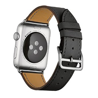 KarticeTM Luxury Genuine Leather watch Band strap Bracelet Replacement Wrist Band With Adapter Clasp for iWahtch Apple Watch and Sport and Edition--Single tour grey 38mm