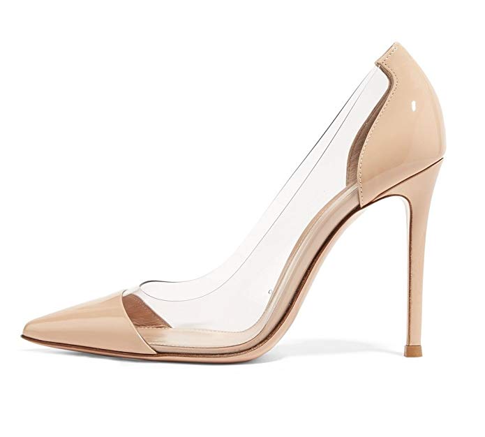 Eldof Womens High Heel PVC Pumps | 10cm Pointed Cap Toe Transparent PVC Stilettos | Wedding Dress Event Pumps Shoes