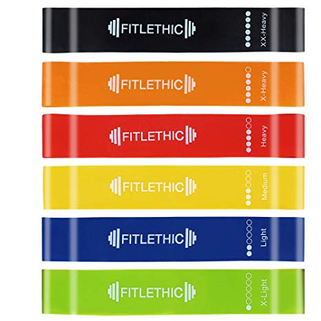 Resistance Bands, Fitlethic Exercise Strech Loop Resistance Bands For Men Women For Home Fitness Workout, Stretching, Glutes, Strength Training, Physical Therapy, Yoga and More! | Includes Free Mesh Carrying Bag [Pack of 6]