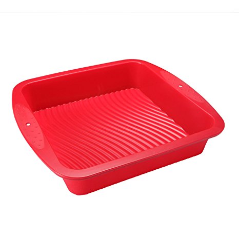 Unicook Nonstick Silicone Square Cake Pan Baking Mold,Baking Tray,Food Grade Silicone,Red