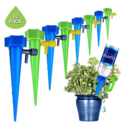 Lesgos Plant Waterer, Self Watering Spikes System With Slow Release Control Valve Switch, Automatic Vacation Drip Irrigation Watering Devices Care Your Indoor & Outdoor Home Office Plants, 12 Pack