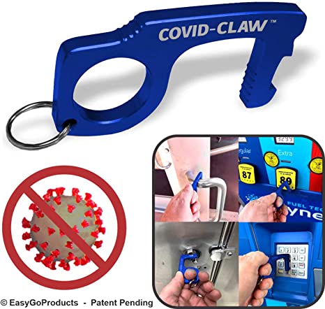CovidClaw Tool – The Hand Hygiene Anodized Aluminum Touchless Keychain Tool – Great for Door Opening and Closing, Button Pushing, Sinks, Elevators, Gas Stations, Toilets, Etc. – Reusable – PATENT PEND