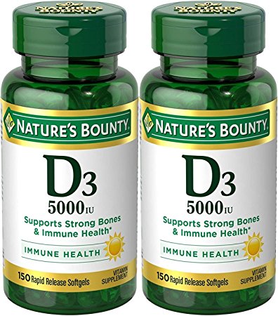 Nature's Bounty Maximum Strength D3 5000IU, 300 Softgels (2 X 150 Count Bottles)