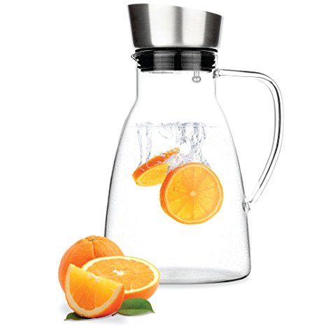 Tealyra - Carafe 58 ounce - Glass Heat Resistent - Pitcher - Teapot - 18/10 Stainless Steel Drip-free Lid - Hot and Iced - Tea Water Juice Beverage - Decanting and Serving Wine - 1700ml