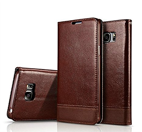 SAMSUNG, Galaxy S6 Case, S6 only, flip book design, stand feature, PU leather case with a lanyard, Soft TPU inner, wallet case series, premium protective, magnetic closure, AmazingBull (Brown)