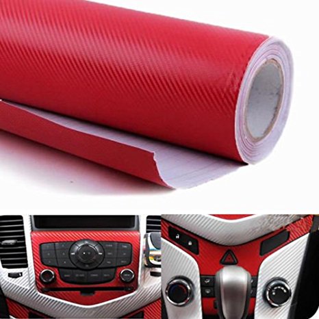 WindMax® 3D Carbon Fiber Vinyl Car DIY Wrap Sheet Roll Film Sticker Decal - Red Color 30*152cm 12"*60"