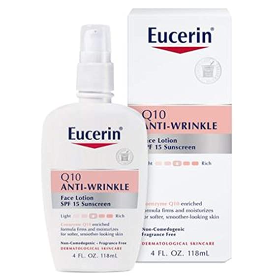 Eucerin Q10 Anti-Wrinkle Face Lotion with SPF 15 - Fragrance-Free, Moisturizes for Softer Smoother Skin - 4 fl. oz Bottle