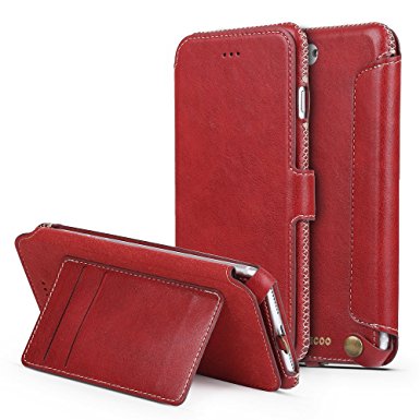AOODOO Faux Leather iPhone folio case, ExSlim serie, vintage style, simplicity at its best (iPhone 7 Plus-Red)