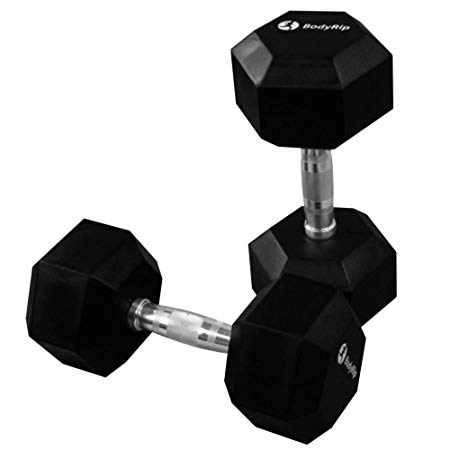 BodyRip PREMIUM PRO HEXAGONAL DUMBBELLS (1 PAIR) | Rubber Encased | Fitness Exercise Free Weights Set for Men & Women