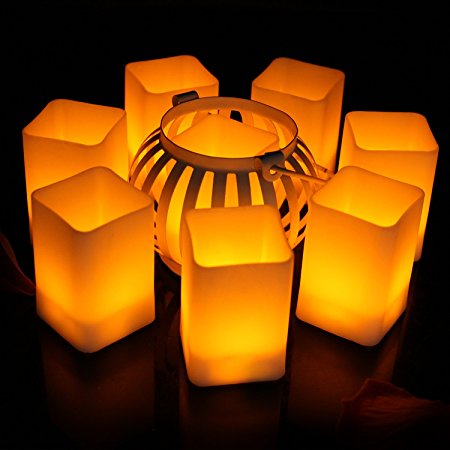 Frestree Square Flameless LED Candles Flickering Candle,Battery Powered Electric Pillar Candle Amber Yellow Plastic Lights for Birthday Wedding Party Halloween Decoration Holders(12pcs, Medium Size)