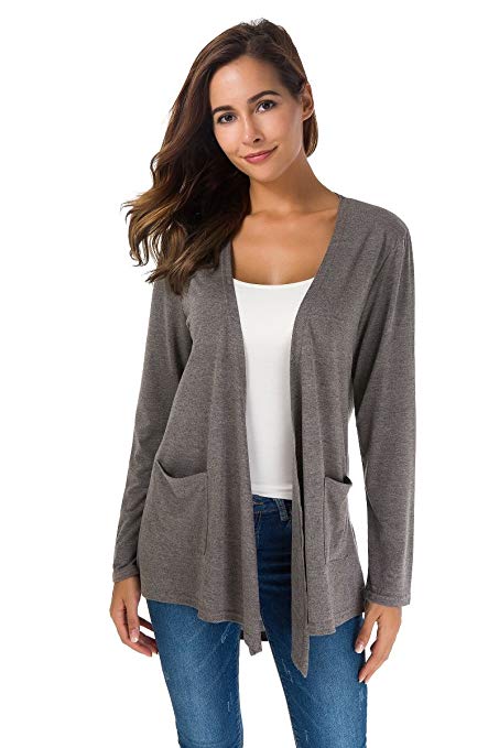 TownCat Women's Loose Casual Long Sleeved Open Front Breathable Cardigans with Pocket